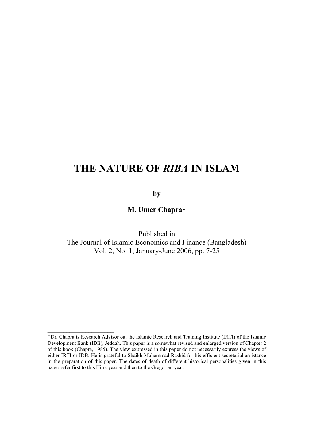 The Nature of Riba in Islam