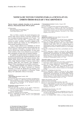 Nuevos Táxones Animales Descritos En La Península Ibérica Y Macaronesia Desde 1994 (6ª Parte)