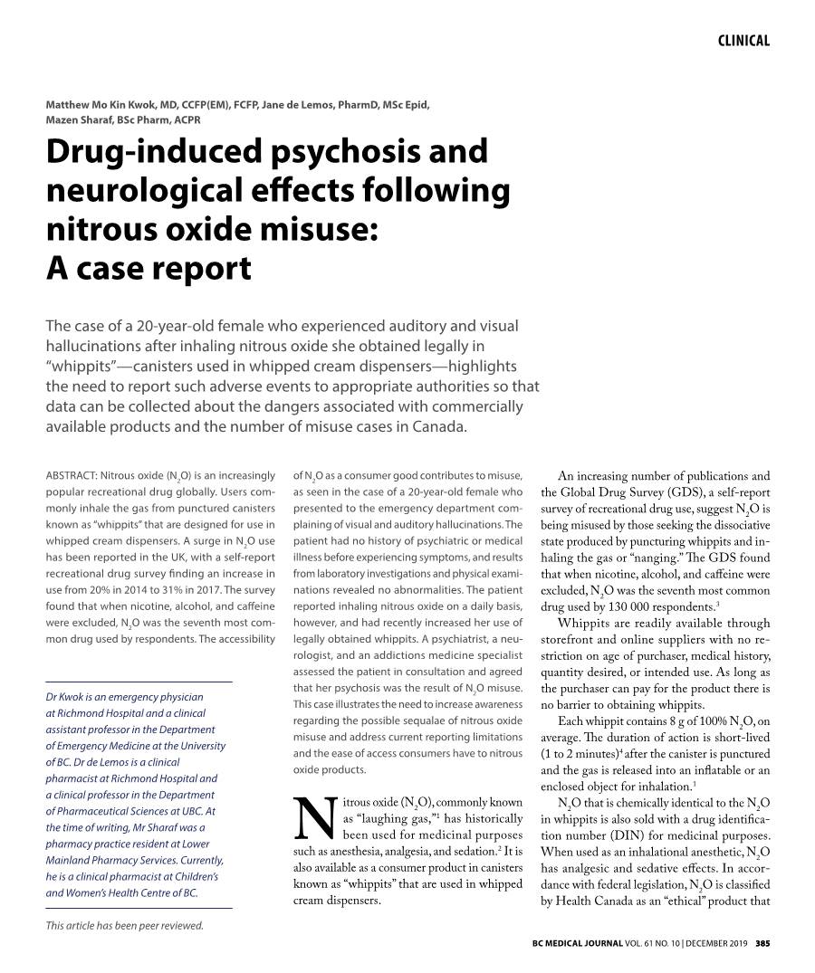 Drug-Induced Psychosis and Neurological Effects Following Nitrous Oxide Misuse: a Case Report