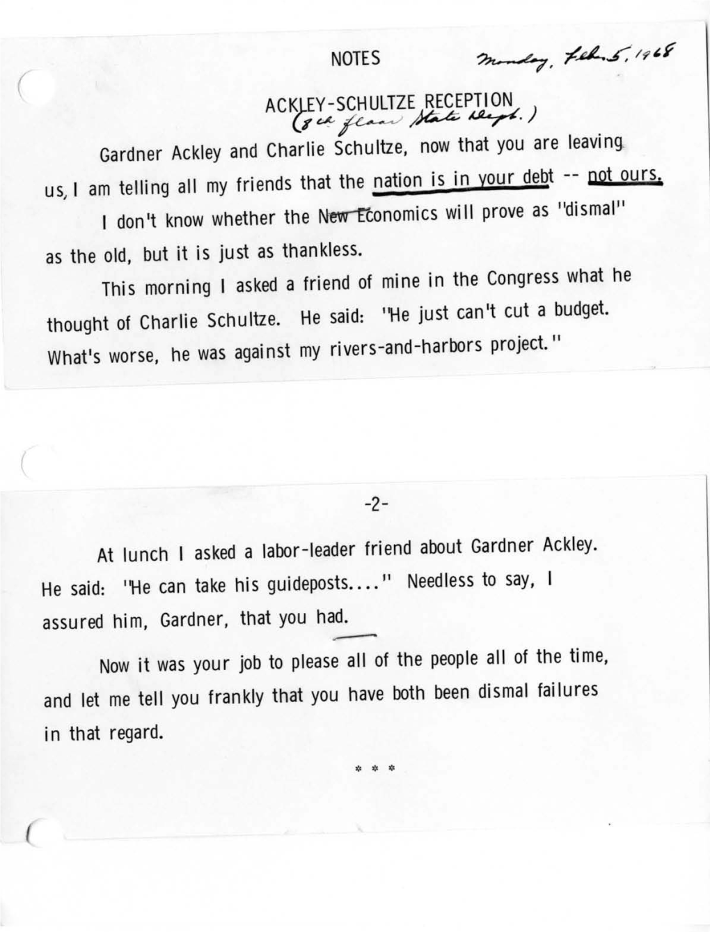 Ackley-Schultze Reception, Washington, D.C., February 5, 1968