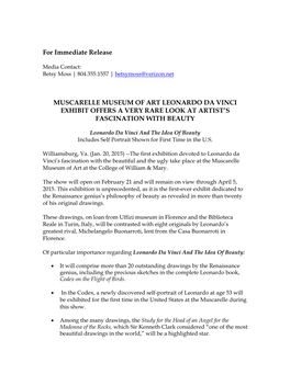 For Immediate Release MUSCARELLE MUSEUM of ART