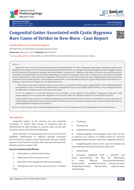 Congenital Goiter Associated with Cystic Hygroma Rare Cause of Stridor in New-Born - Case Report