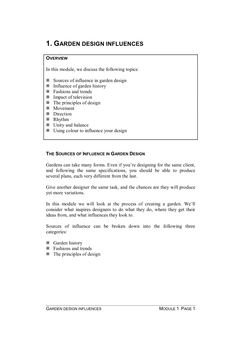 Module 1: Garden Design Influences