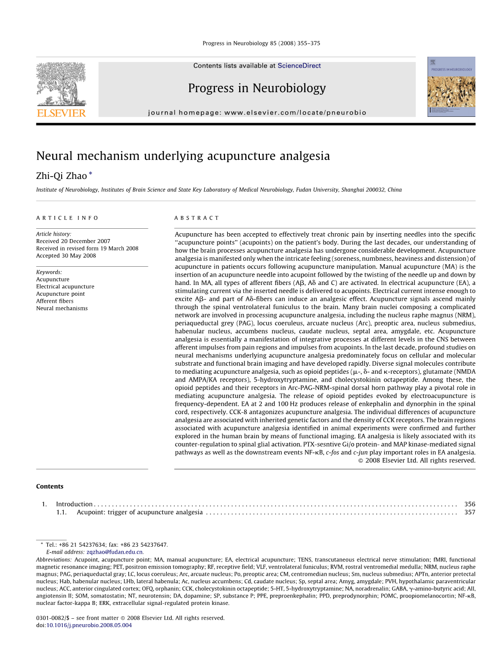 Neural Mechanism Underlying Acupuncture Analgesia Progress in Neurobiology