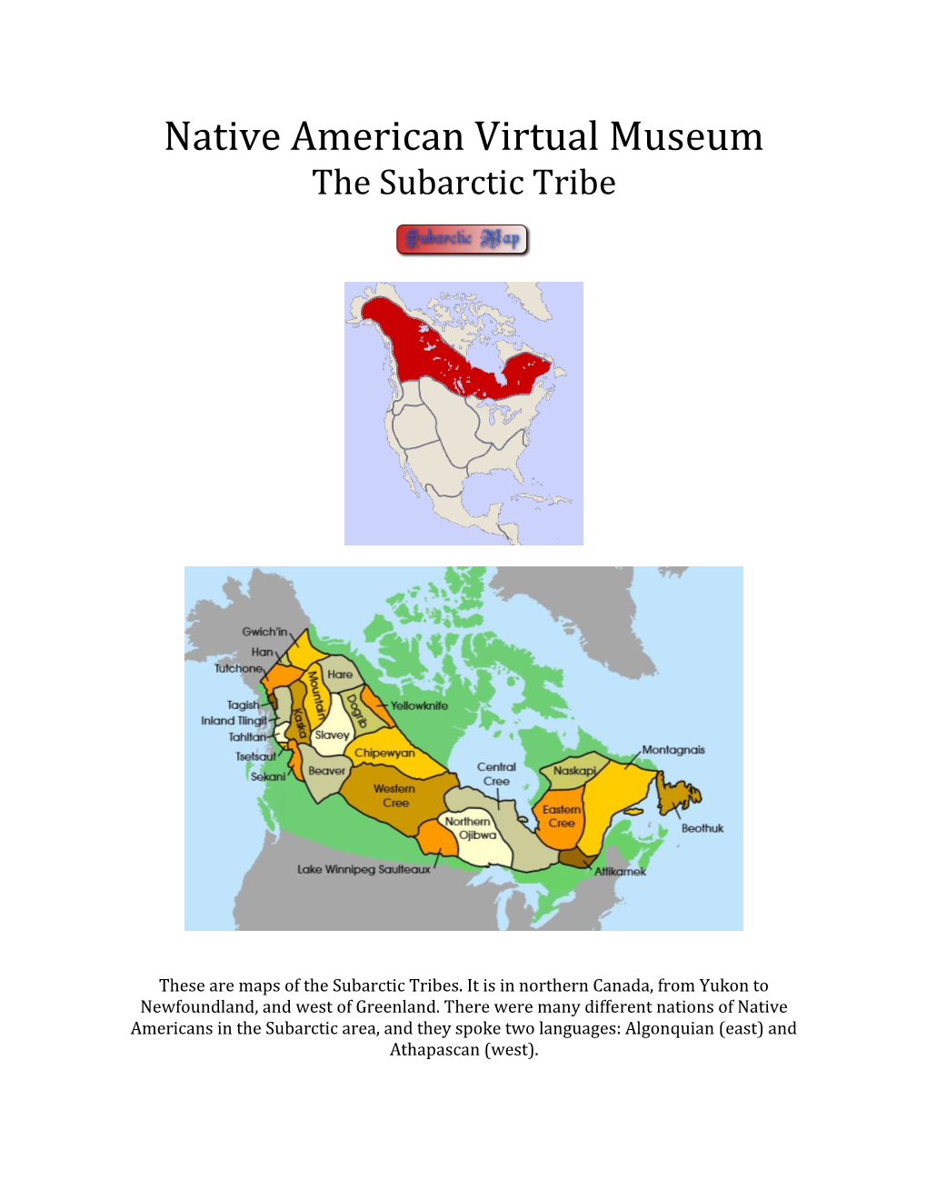 Native American Virtual Museum the Subarctic Tribe
