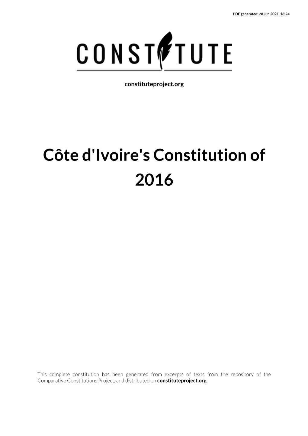 Côte D'ivoire's Constitution of 2016