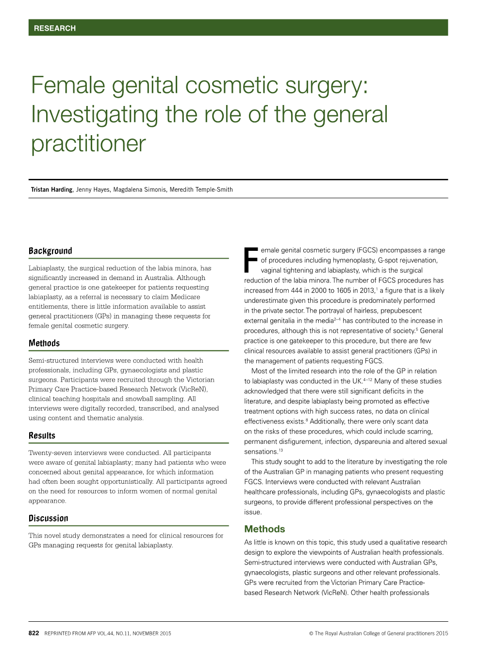 Female Genital Cosmetic Surgery: Investigating the Role of the General Practitioner