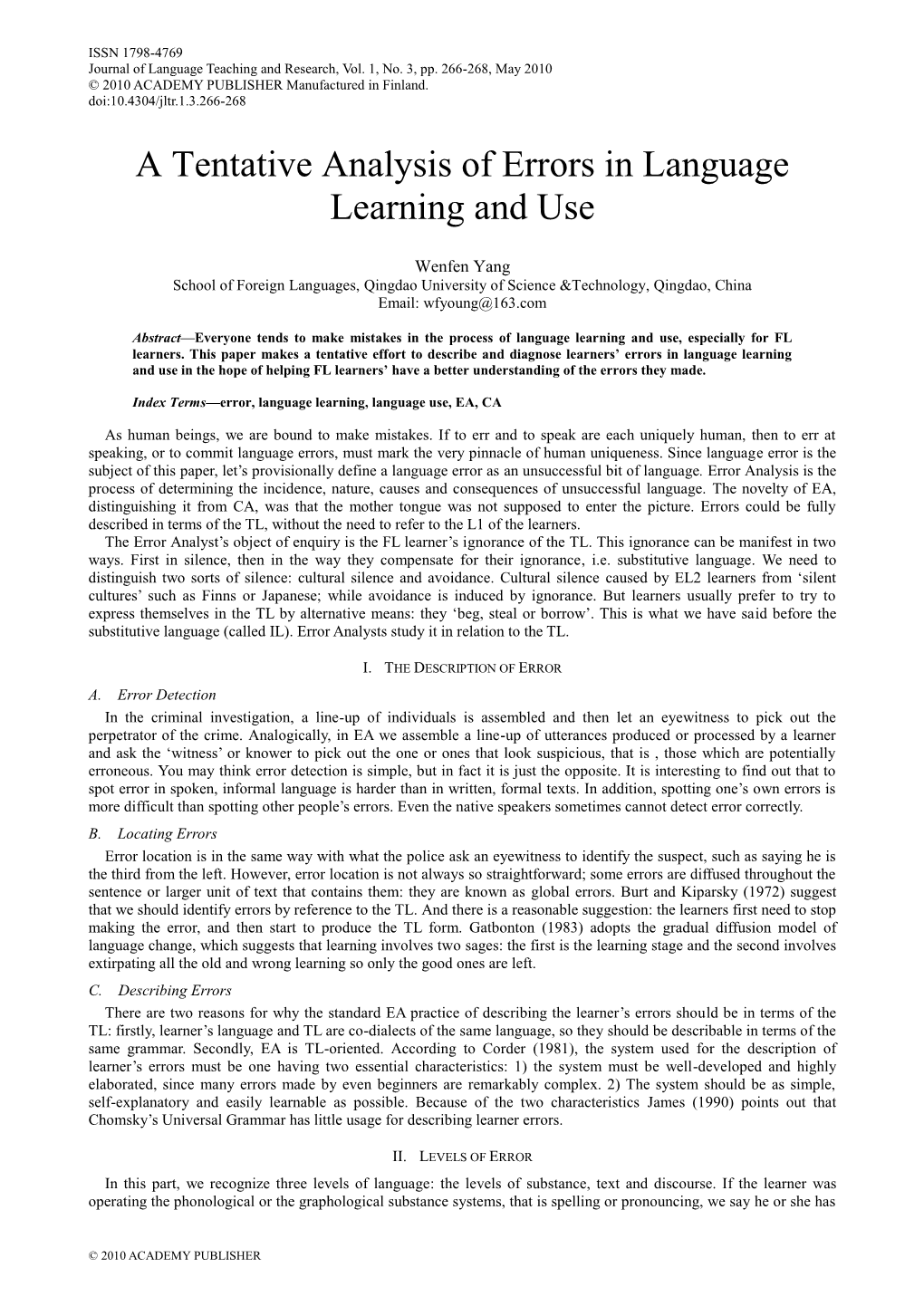 Errors in Language Learning and Use: Exploring Error Analysis