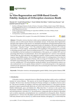In Vitro Regeneration and ISSR-Based Genetic Fidelity Analysis of Orthosiphon Stamineus Benth