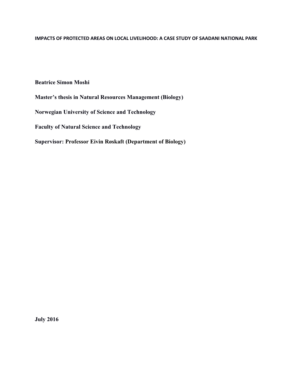 Beatrice Simon Moshi Master's Thesis in Natural Resources Management