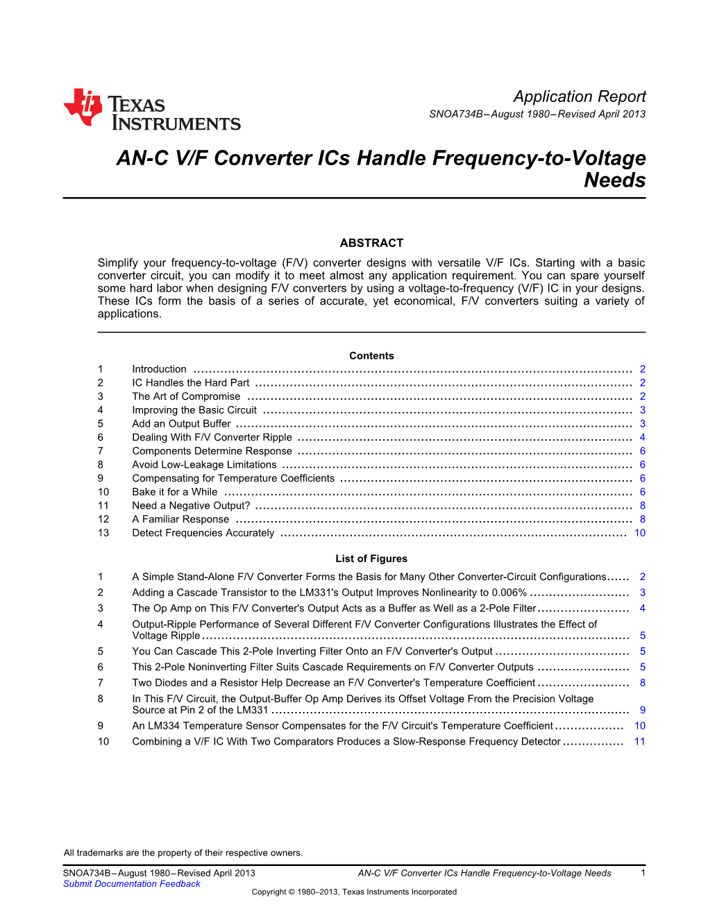 AN-C V/F Converter Ics Handle Frequency-To-Voltage Needs