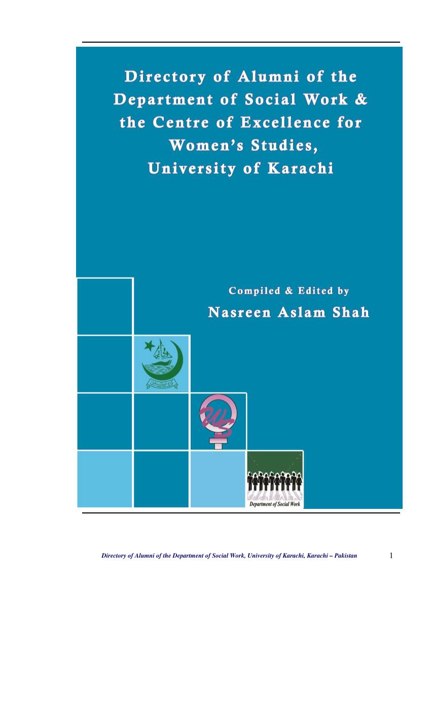 Directory of Alumni of the Department of Social Work, University of Karachi, Karachi – Pakistan 1 1