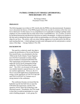 Patrol Combatant Missile (Hydrofoil) Phm History 1973 - 1993