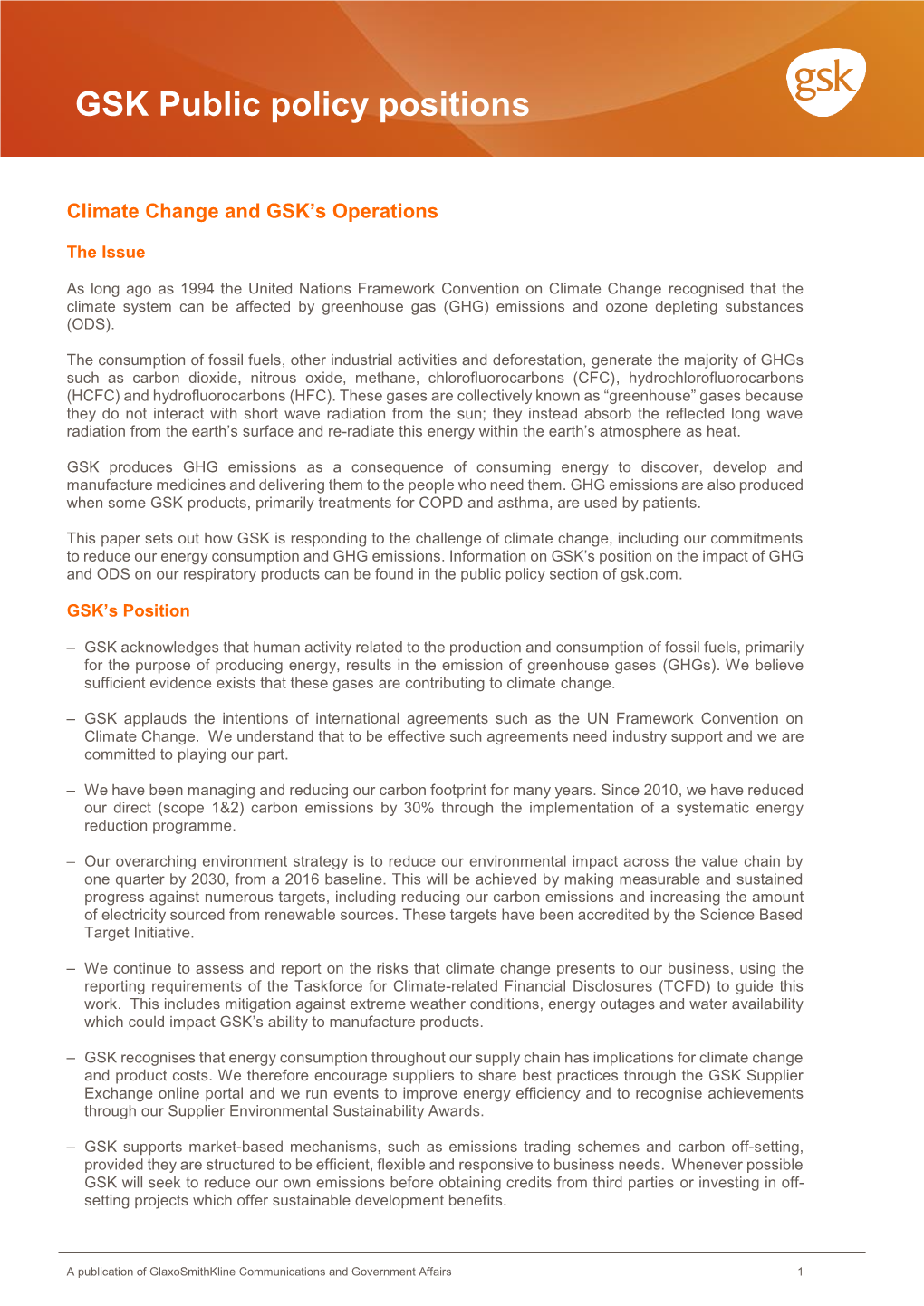 GSK Public Policy Positions
