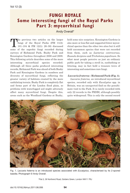 FUNGI ROYALE Some Interesting Fungi of the Royal Parks Part 3: Mycorrhizal Fungi Andy Overall*