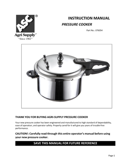 Instruction Manual Pressure Cooker