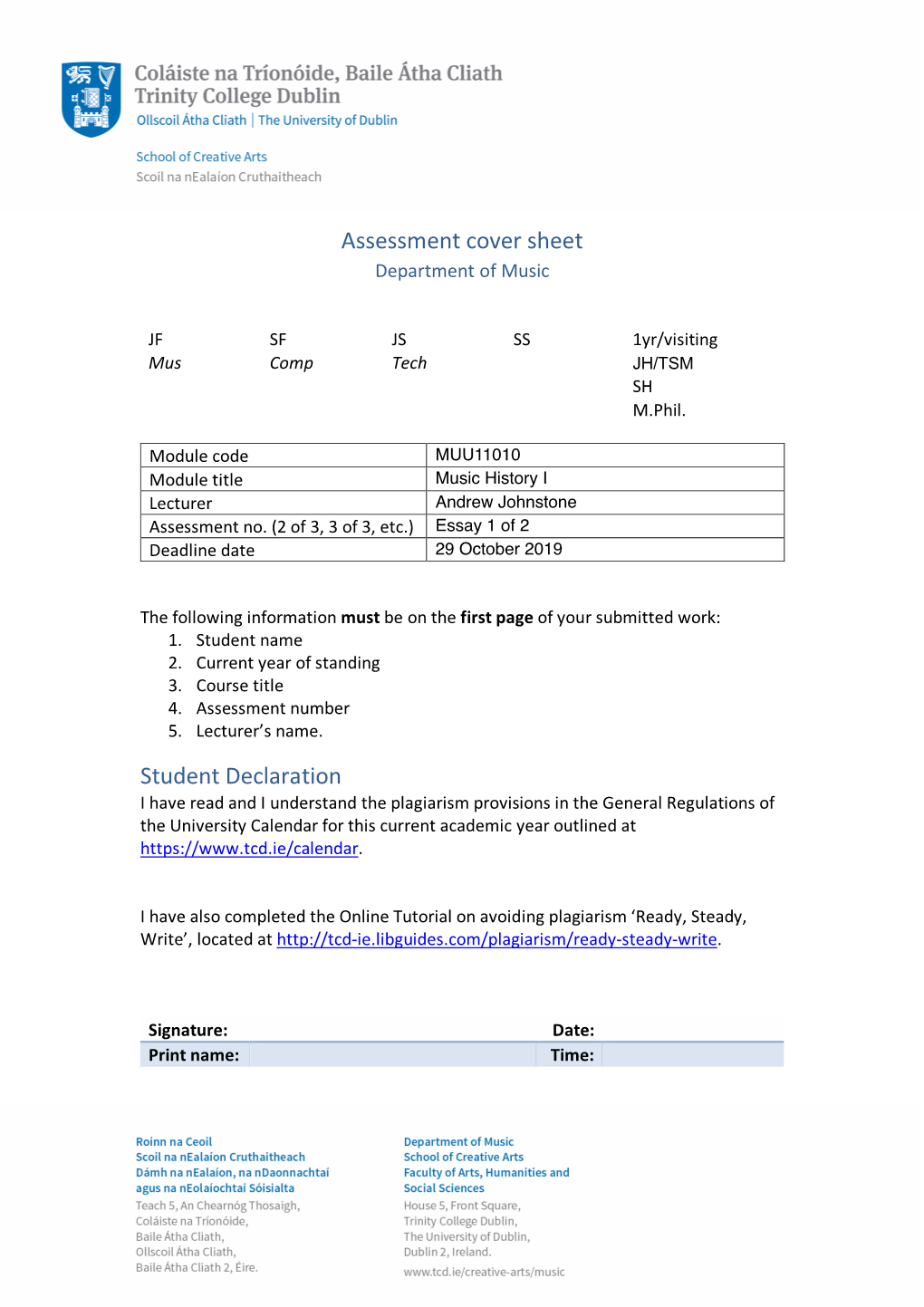 Assessment Cover Sheet Student Declaration