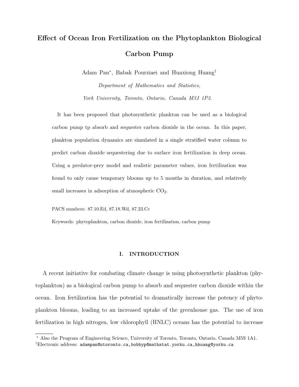 Effect of Ocean Iron Fertilization on the Phytoplankton Biological Carbon