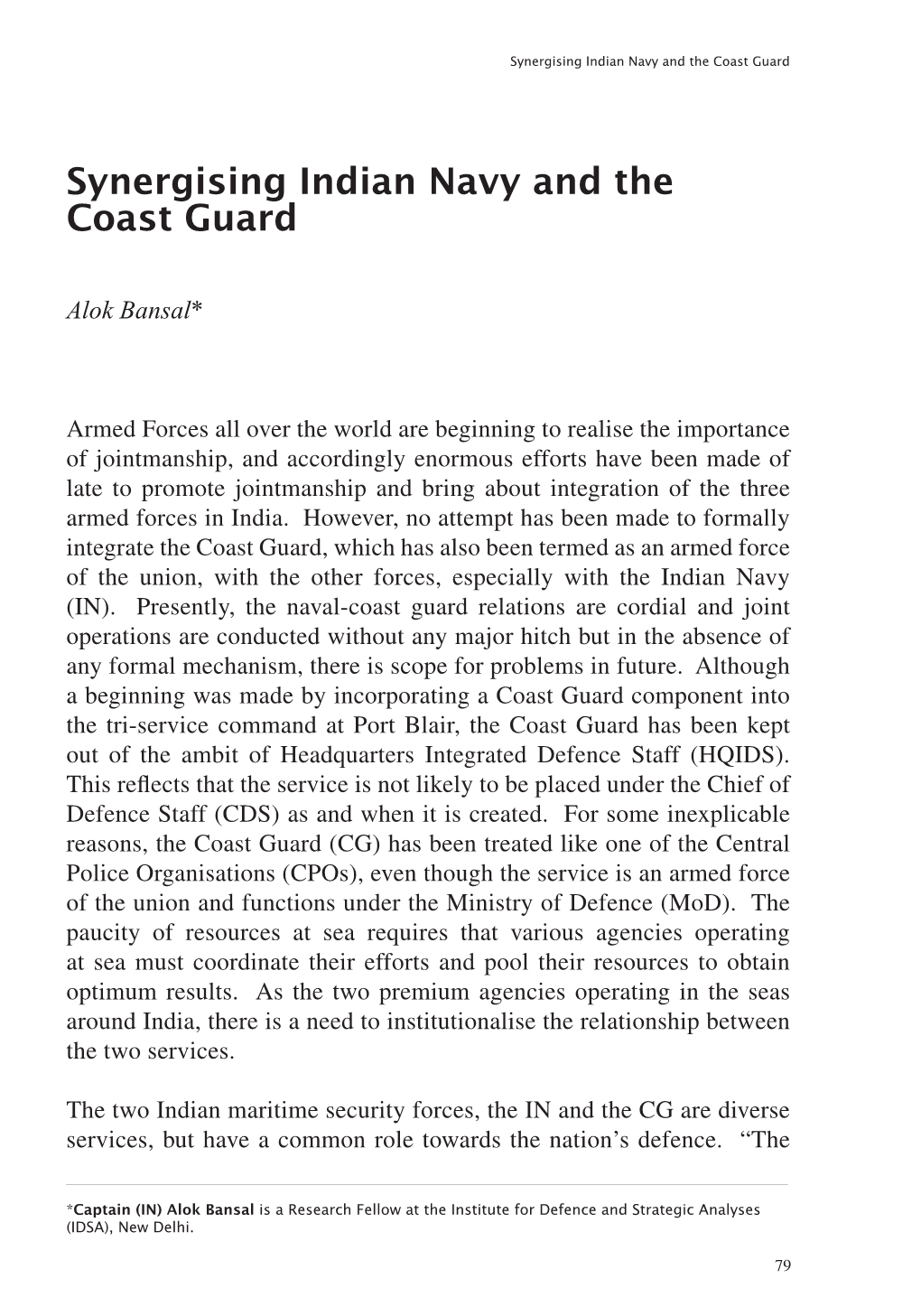 Synergising Indian Navy and the Coast Guard