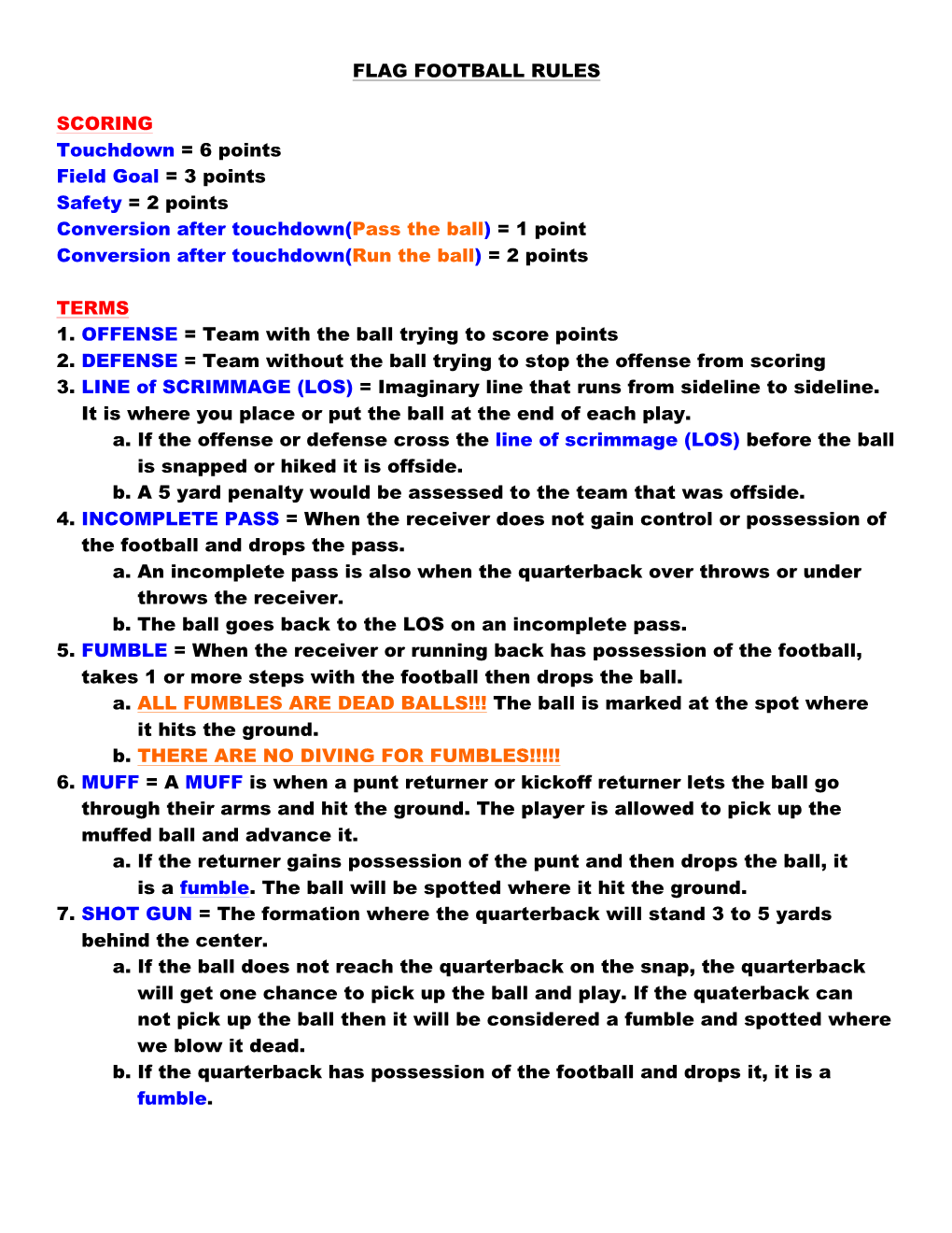 Flag Football Rules