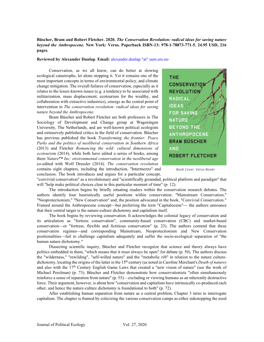 Journal of Political Ecology Vol. 27, 2020 Büscher, Bram and Robert