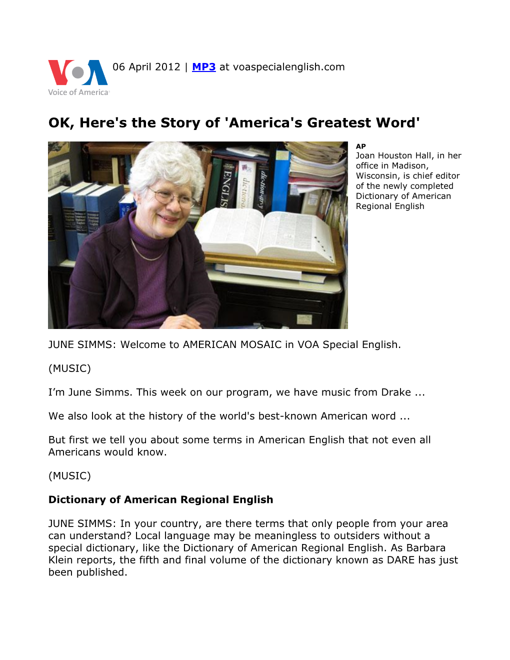 OK, Here's the Story of 'America's Greatest Word'