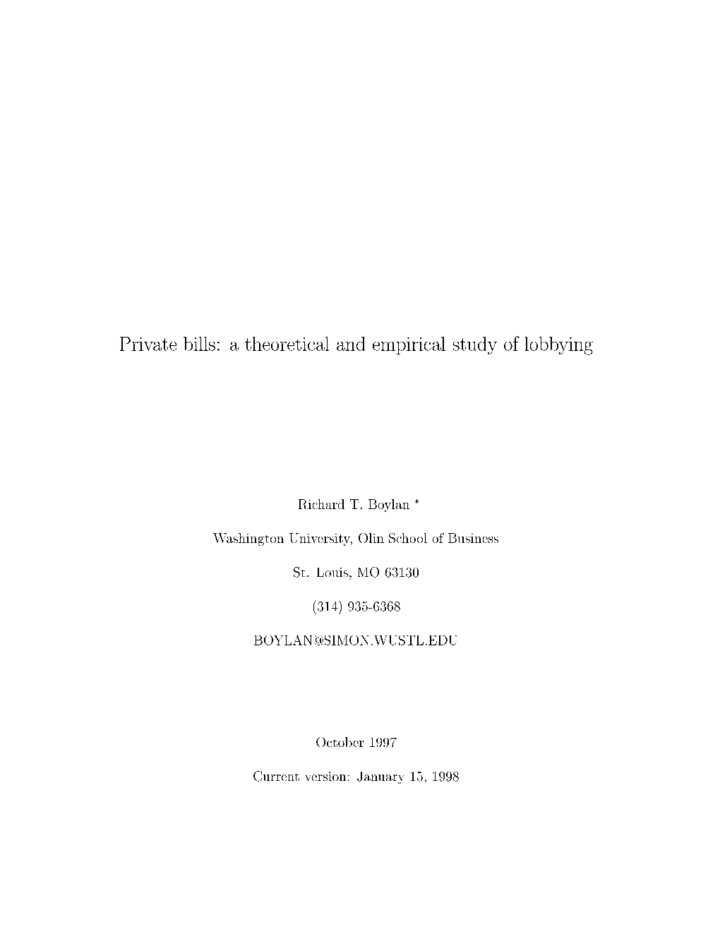 Private Bills: a Theoretical and Empirical Study of Lobbying