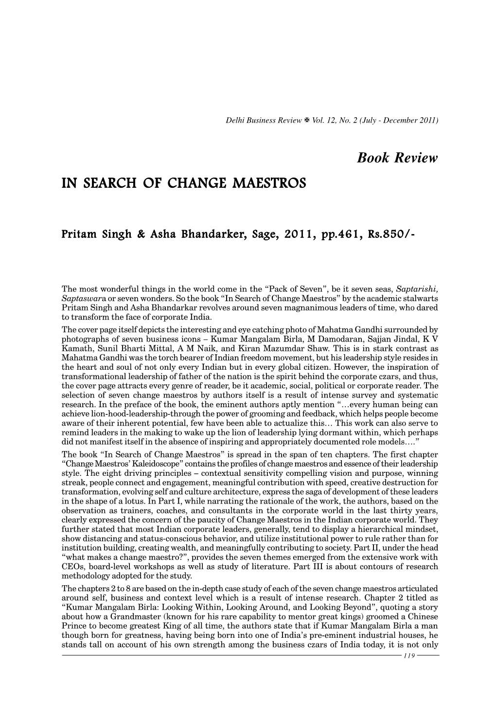 IN SEARCH of CHANGE MAESTROS Book Review