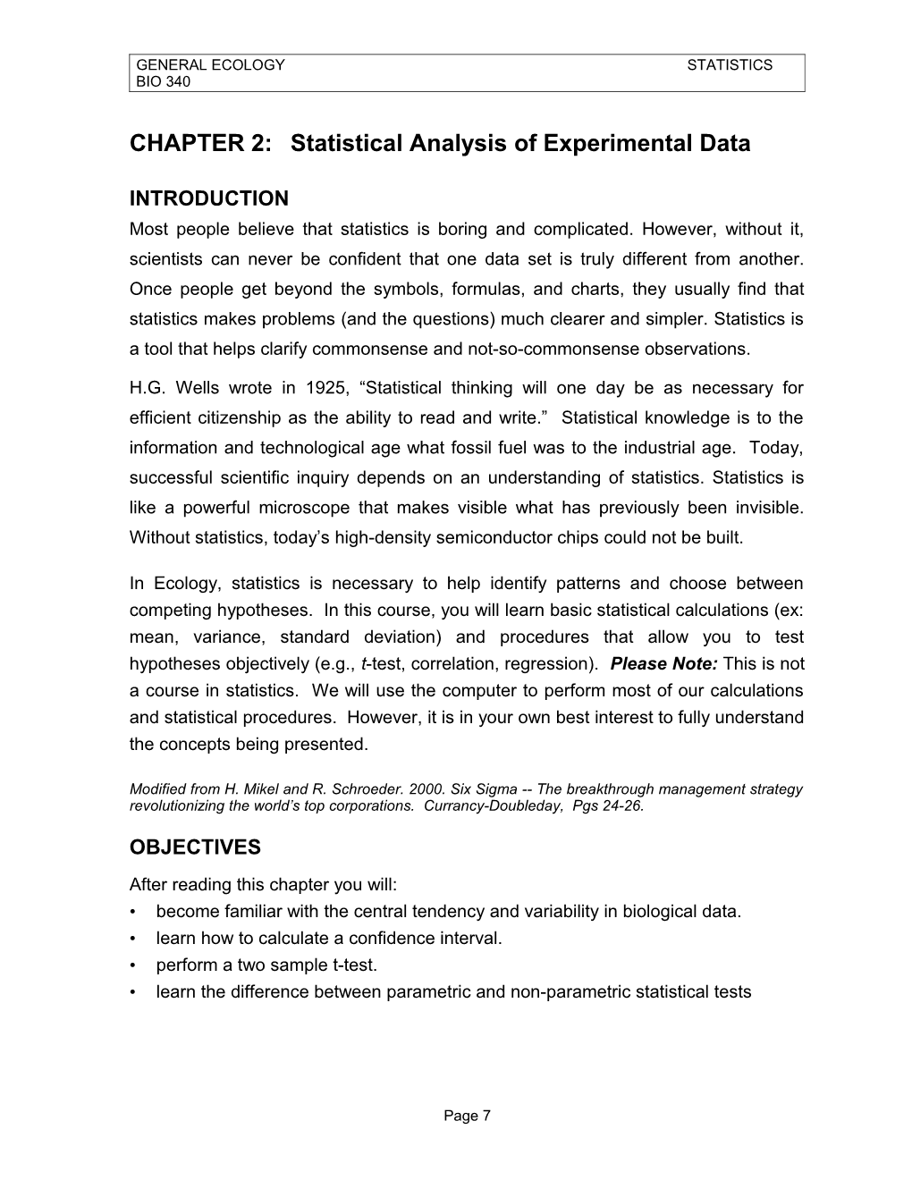 Chapter 2: Statistical Analysis of Experimental Data