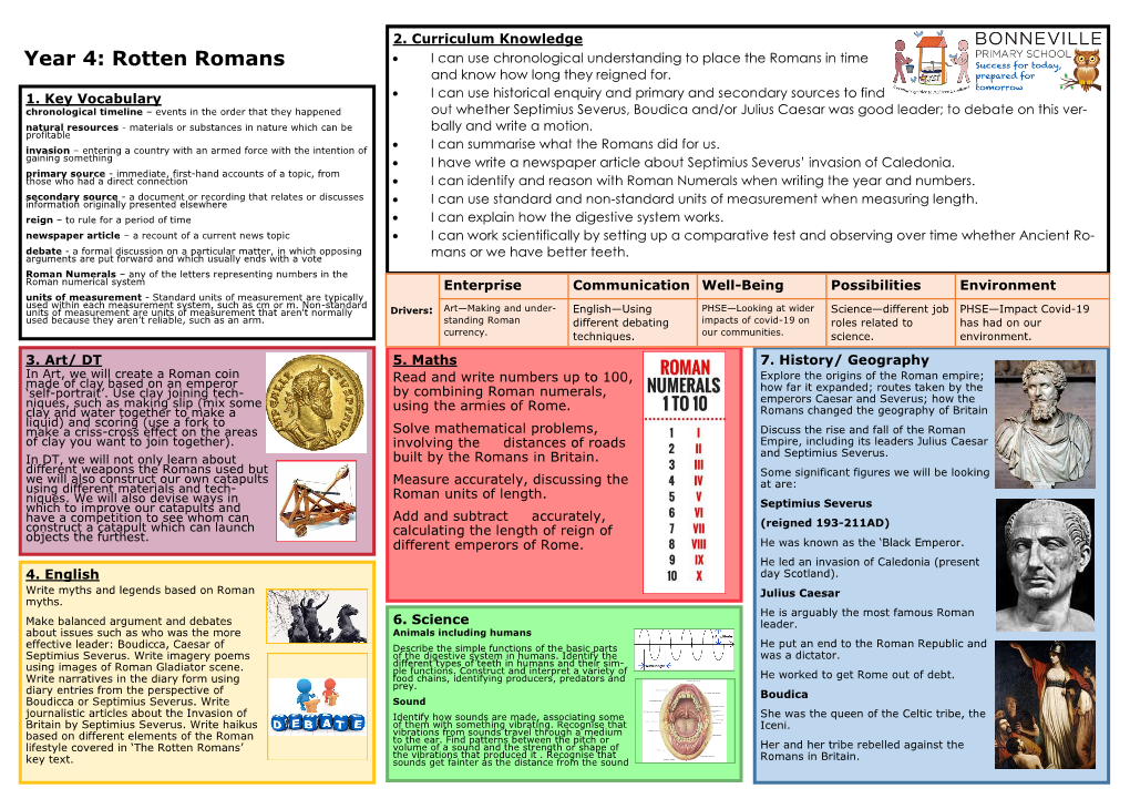 Rotten Romans  I Can Use Chronological Understanding to Place the Romans in Time and Know How Long They Reigned For