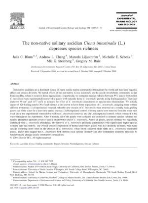 The Non-Native Solitary Ascidian Ciona Intestinalis (L.) Depresses Species Richness ⁎ Julia C