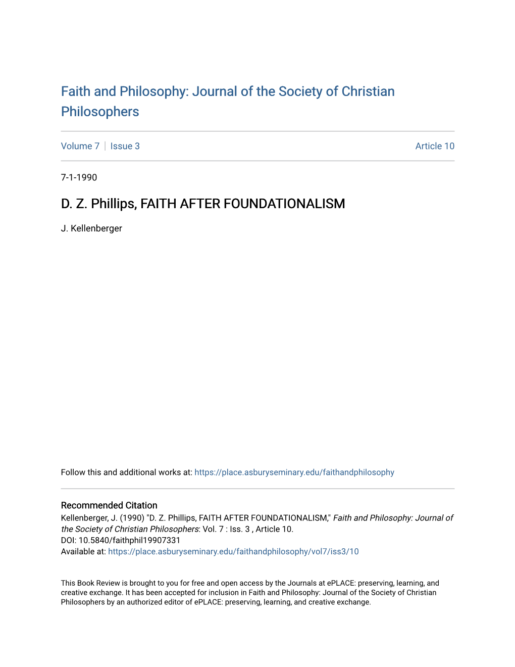 D. Z. Phillips, FAITH AFTER FOUNDATIONALISM