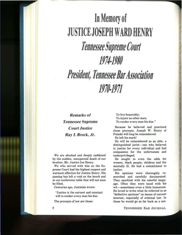 JUSTICE JOSEPH WARD HENRY Tennessee Supreme Court 1974