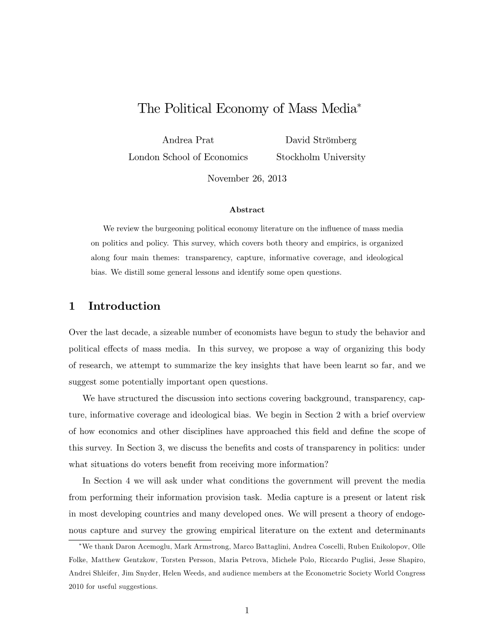 The Political Economy of Mass Media∗
