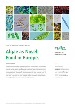 Algae As Novel Food in Europe