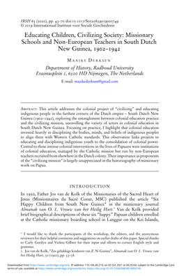 Educating Children, Civilizing Society: Missionary Schools and Non-European Teachers in South Dutch New Guinea, –