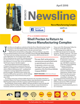 Shell Pecten to Return to Norco Manufacturing Complex