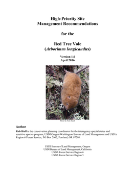 Red Tree Vole High Priority Site Management Recommendation