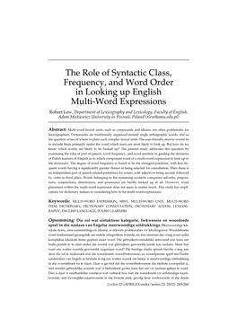 The Role of Syntactic Class, Frequency, and Word Order In