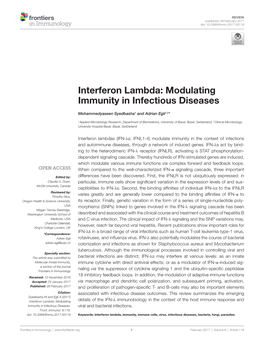 Interferon Lambda: Modulating Immunity in Infectious Diseases