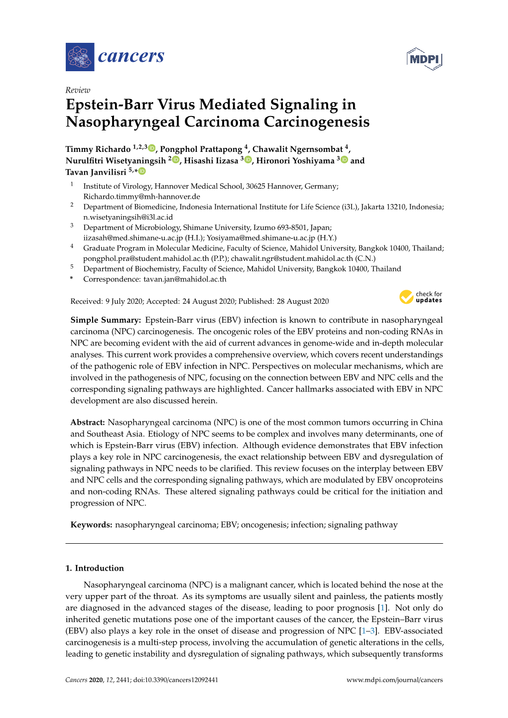 Epstein-Barr Virus Mediated Signaling in Nasopharyngeal Carcinoma Carcinogenesis