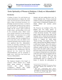 Erotic Spirituality of Women in Hinduism: a Study on Akkamahādevi
