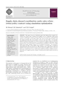 Supply Chain Channel Coordination Under Sales Rebate Return Policy Contract Using Simulation Optimization