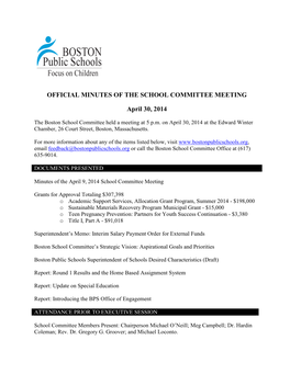 Official Minutes of the School Committee Meeting