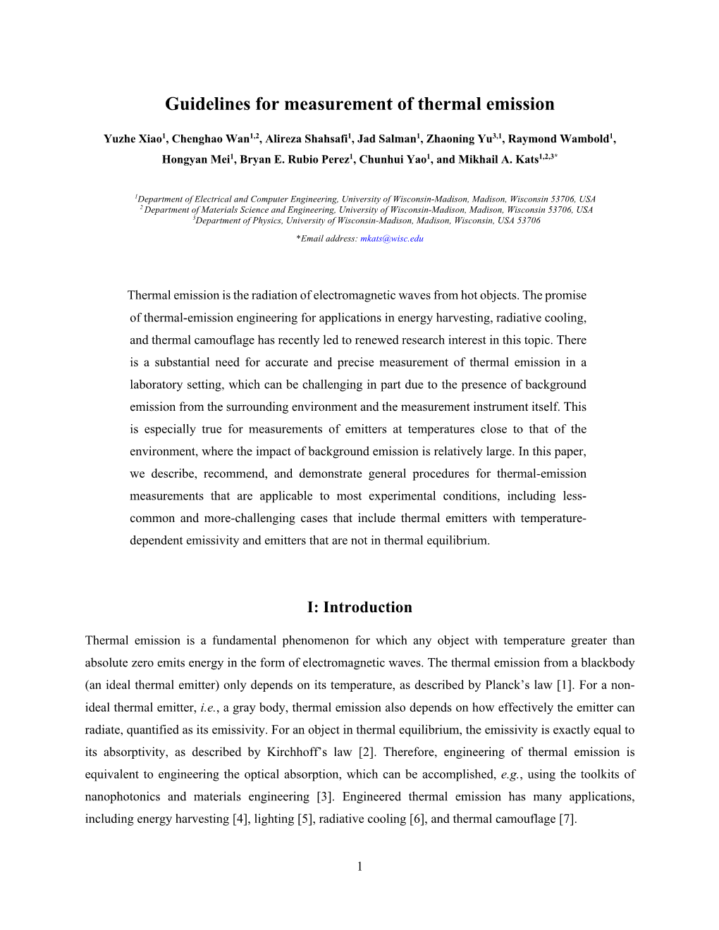 Guidelines for Measurement of Thermal Emission