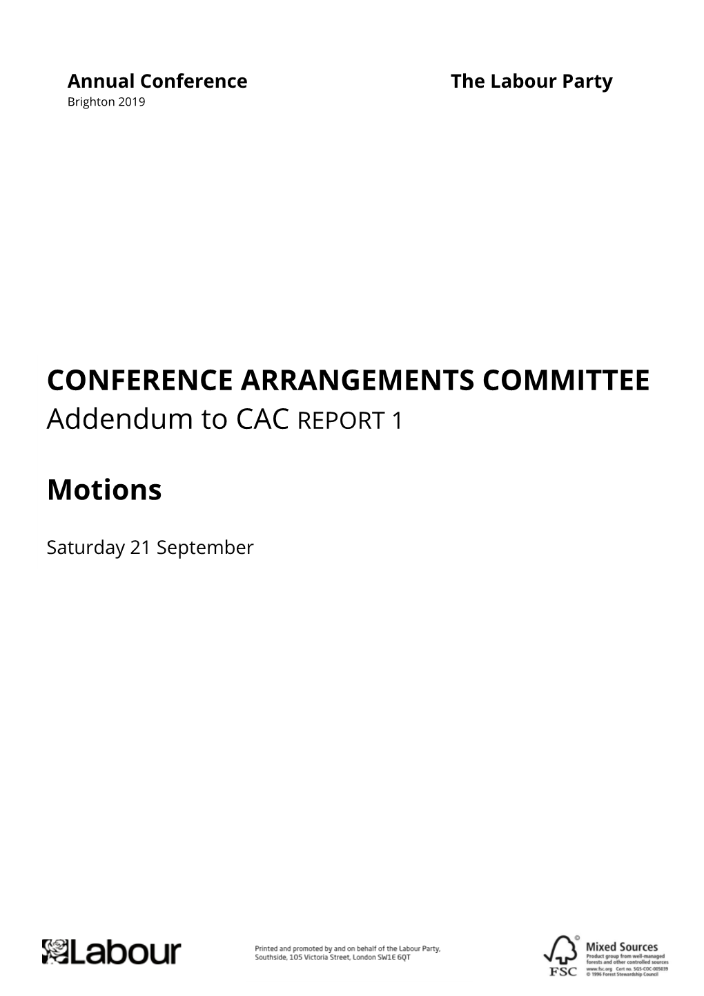 CONFERENCE ARRANGEMENTS COMMITTEE Addendum to CAC REPORT 1