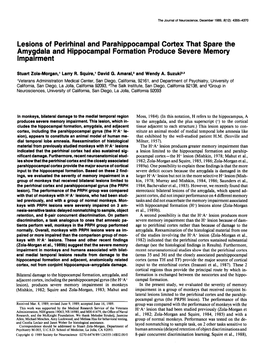 Lesions of Perirhinal and Parahippocampal Cortex That Spare the Amygdala and Hippocampal Formation Produce Severe Memory Impairment