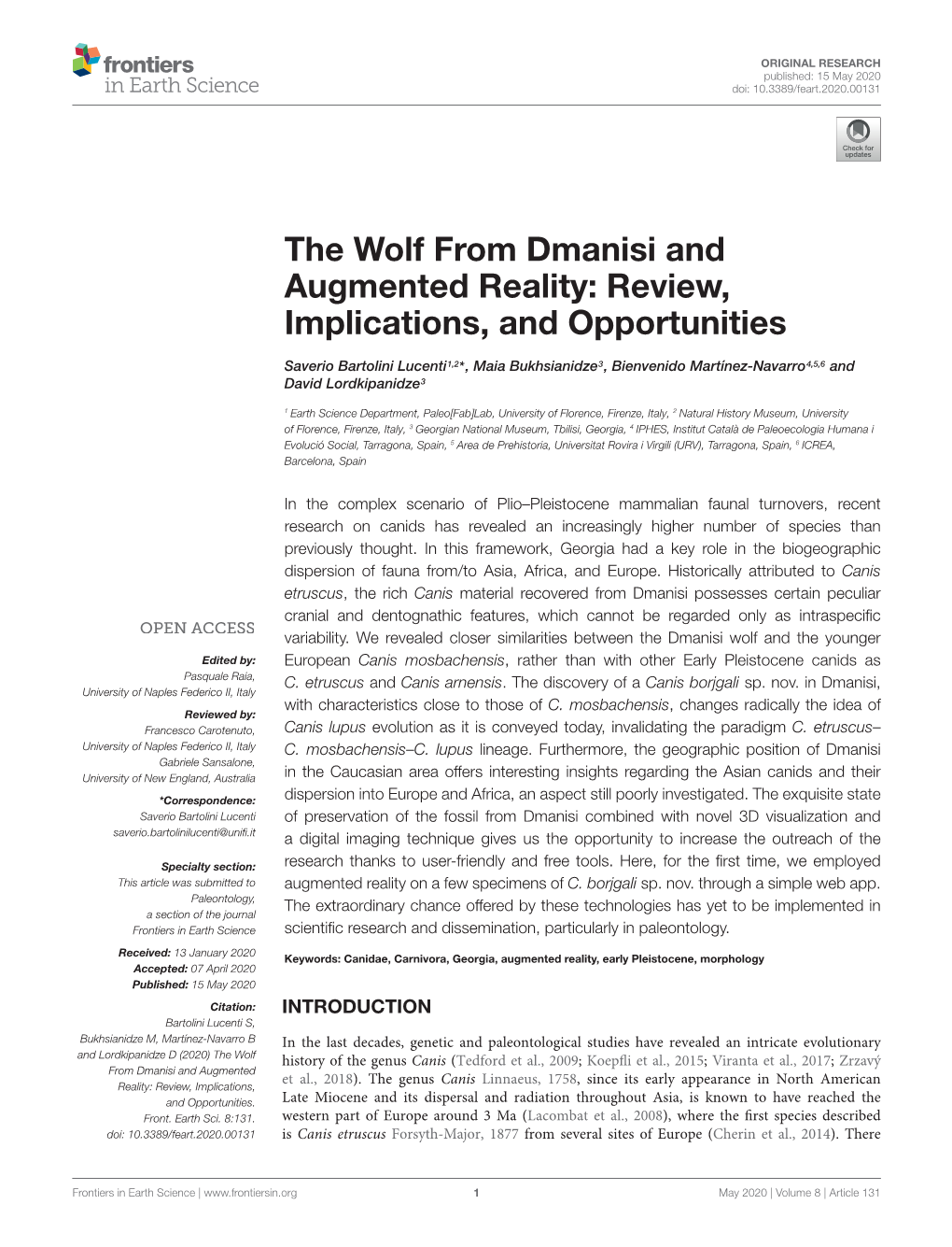 The Wolf from Dmanisi and Augmented Reality: Review, Implications, and Opportunities