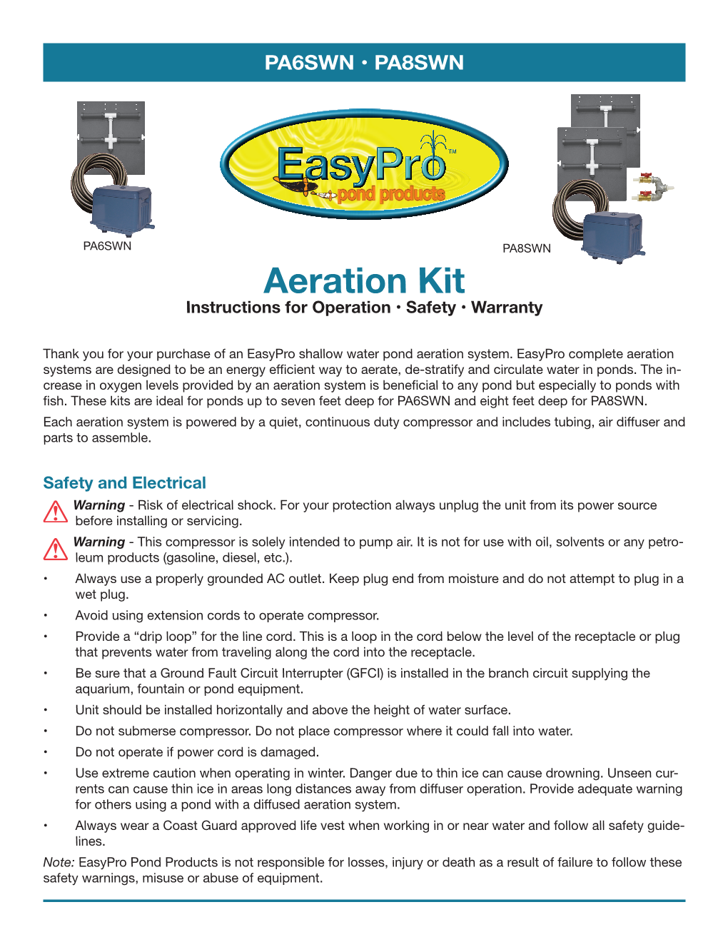 Aeration Kit Instructions for Operation • Safety • Warranty