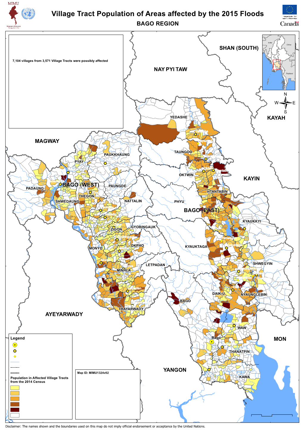 Village Tract Population of Areas Affected by the 2015 Floods BAGO REGION